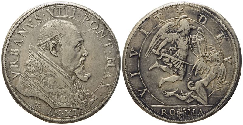 Stato Pontificio. Roma. Urbano VIII (1623 - 1644). Piastra, Anno XII. Ag (31,78 G; 42,3 MM)