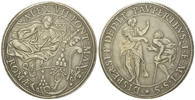 Stato Pontificio. Roma. Alessandro VII (1655 - 1667). Piastra (1658). Ag (31,89 G; 43,3 MM)