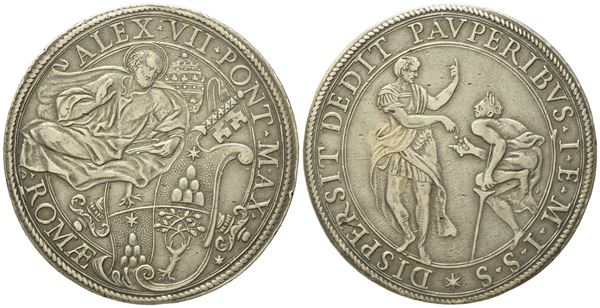 STATO PONTIFICIO. Roma. Alessandro VII (1655 - 1667). Piastra (1658). Ag (31,89 g; 43,3 mm)  - Auction Modern Coins - Bertolami Fine Art - Casa d'Aste