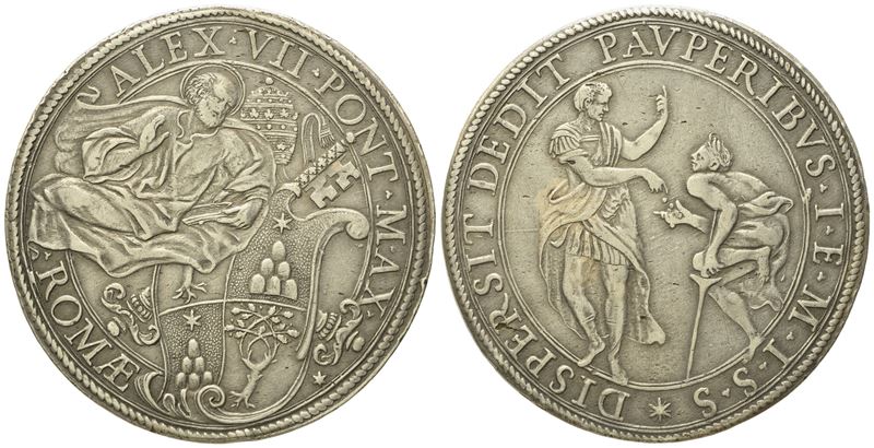Stato Pontificio. Roma. Alessandro VII (1655 - 1667). Piastra (1658). Ag (31,89 G; 43,3 MM)
