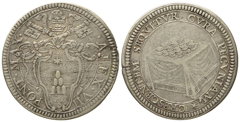 Stato Pontificio. Roma. Alessandro VII (1655 - 1667). Giulio "tavolo con Cumulo di Monete". Ag (3...