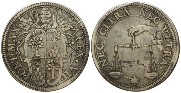 STATO PONTIFICIO. Roma. Alessandro VII (1655 - 1667). Testone "Bilancia". Ag (9,33 g; 30,8 mm)  - Auction Modern Coins - Bertolami Fine Art - Casa d'Aste