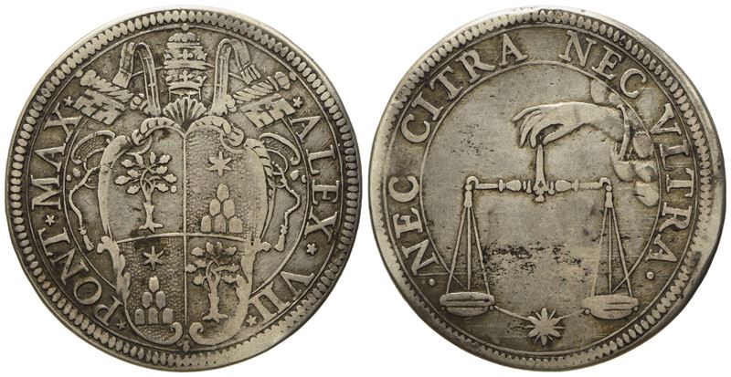 Stato Pontificio. Roma. Alessandro VII (1655 - 1667). Testone "bilancia". Ag (9,33 G; 30,8 MM)