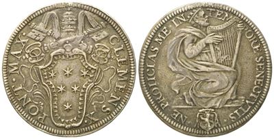 Stato Pontificio. Roma. Clemente X (1670 - 1676). Testone "re David". Ag (9,41 G; 32 MM)