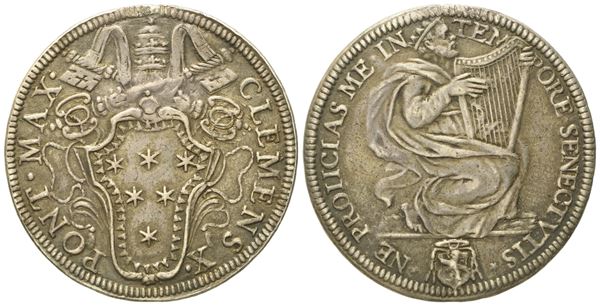 STATO PONTIFICIO. Roma. Clemente X (1670 - 1676). Testone "Re David". Ag (9,41 g; 32 mm)  - Asta Monete e medaglie medievali e moderne italiane ed estere - Bertolami Fine Art - Casa d'Aste