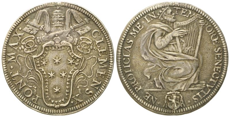 Stato Pontificio. Roma. Clemente X (1670 - 1676). Testone "re David". Ag (9,41 G; 32 MM)