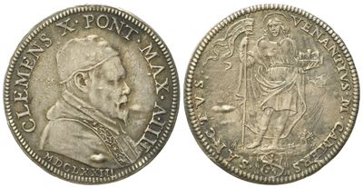 Stato Pontificio. Roma. Clemente X (1670 - 1676). Giulio 1673 "san Venanzio". Ag (3,11 G; 25,8 MM...