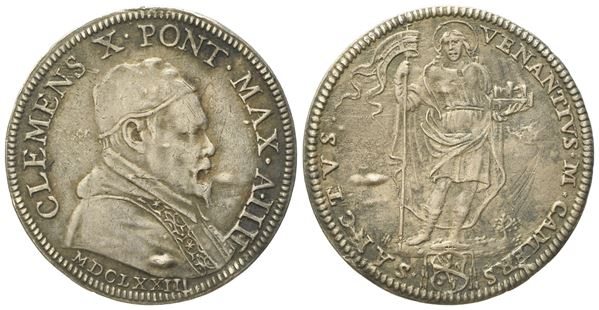 STATO PONTIFICIO. Roma. Clemente X (1670 - 1676). Giulio 1673 "San Venanzio". Ag (3,11 g; 25,8 mm)