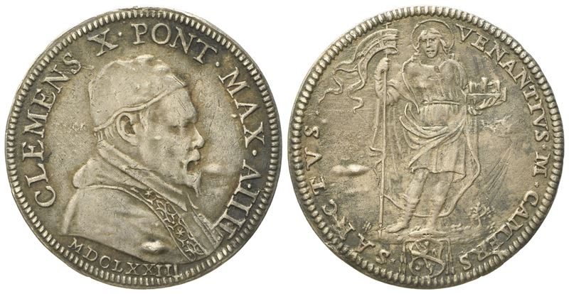 Stato Pontificio. Roma. Clemente X (1670 - 1676). Giulio 1673 "san Venanzio". Ag (3,11 G; 25,8 MM...