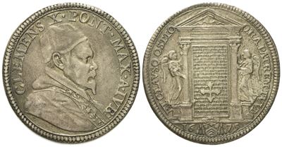 Stato Pontificio. Roma. Clemente X (1670 - 1676). Testone 1675 "giubileo, Chiusura Porta Santa". ...