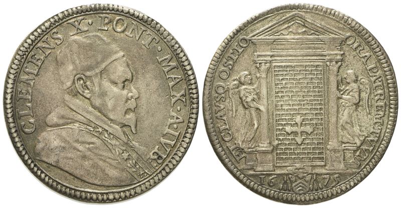 Stato Pontificio. Roma. Clemente X (1670 - 1676). Testone 1675 "giubileo, Chiusura Porta Santa". ...
