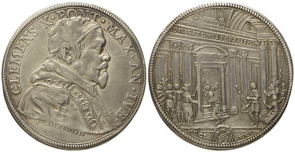 STATO PONTIFICIO. Roma. Clemente X (1670 - 1676). Piastra 1675 "Giubileo". Ag (31,68 g;  43,9 mm)  - Asta Monete e medaglie medievali e moderne italiane ed estere - Bertolami Fine Art - Casa d'Aste