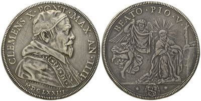 Stato Pontificio. Roma. Clemente X (1670 - 1676). Piastra 1673 "beatificazione Pio V". Ag (31,24 ...