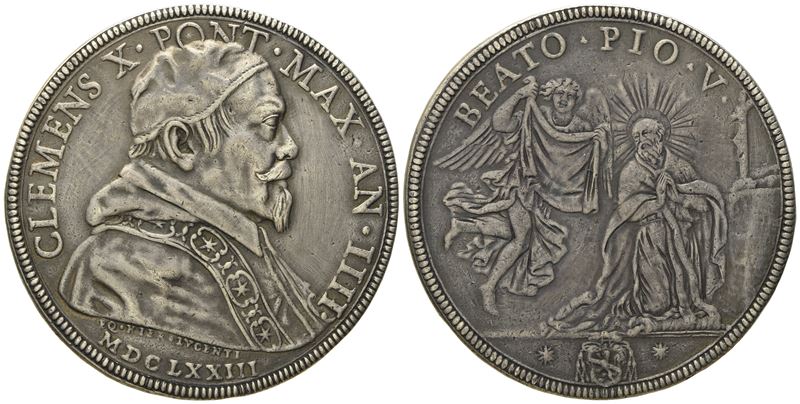 Stato Pontificio. Roma. Clemente X (1670 - 1676). Piastra 1673 "beatificazione Pio V". Ag (31,24 ...