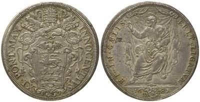 Stato Pontificio. Roma. Innocenzo XI (1676 - 1689). Piastra 1681 'san Pietro Seduto Benedicente'....