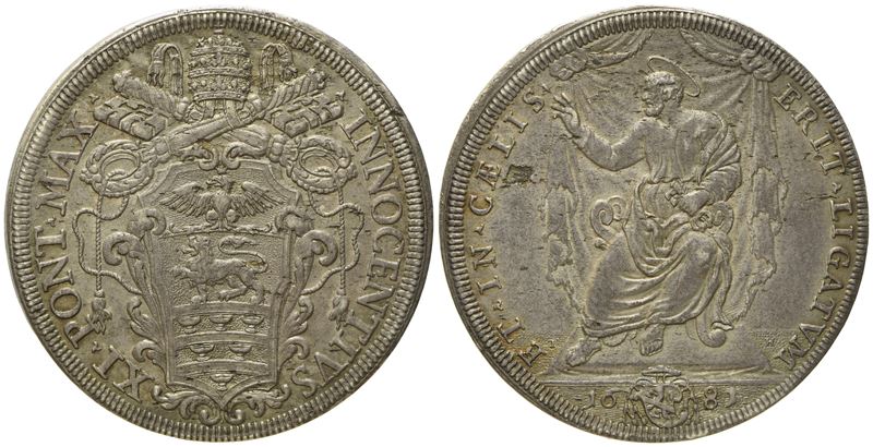 Stato Pontificio. Roma. Innocenzo XI (1676 - 1689). Piastra 1681 'san Pietro Seduto Benedicente'....