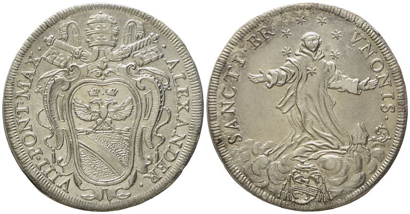 Stato Pontificio. Roma. Alessandro VIII (1689 - 1691). Testone 1690 "san Brunone". Ag (9,05 G; 32...