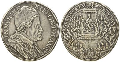 Stato Pontificio. Roma. Innocenzo XII (1691 - 1700). Piastra 1696 "concistoro". Ag (31,52 G; 43,9...