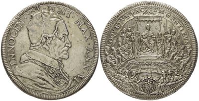 Stato Pontificio. Roma. Innocenzo XII (1691 - 1700). Piastra 1696 "concistoro". Ag (31,61 G; 45,7...
