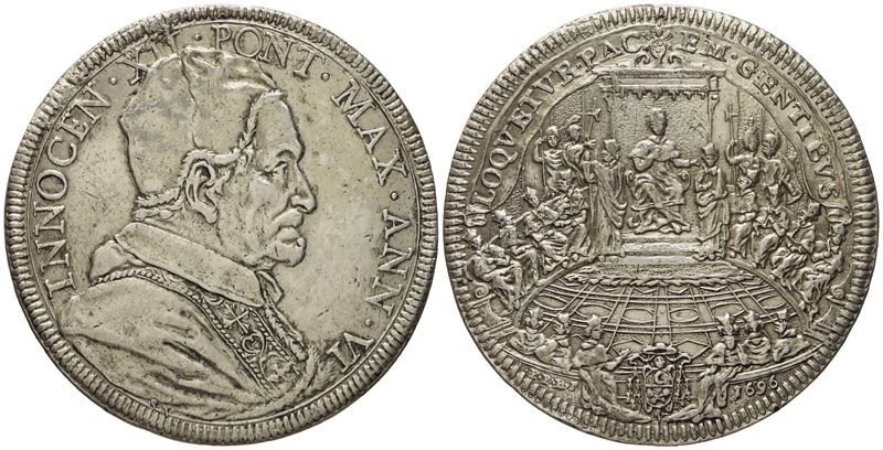 Stato Pontificio. Roma. Innocenzo XII (1691 - 1700). Piastra 1696 "concistoro". Ag (31,61 G; 45,7...