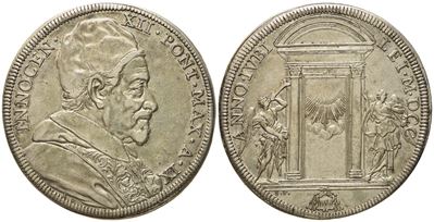 Stato Pontificio. Roma. Innocenzo XII (1691 - 1700). Piastra 1700 "apertura Porta Santa". Ag (32,...