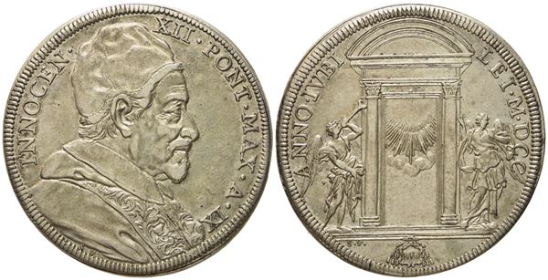 STATO PONTIFICIO. Roma. Innocenzo XII (1691 - 1700). Piastra 1700 "Apertura Porta Santa". Ag (32,08 g; 45 mm)  - Asta Monete e medaglie medievali e moderne italiane ed estere - Bertolami Fine Art - Casa d'Aste