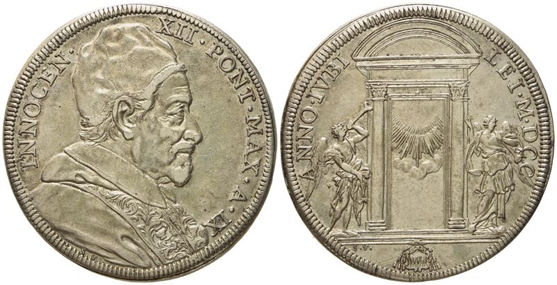 Stato Pontificio. Roma. Innocenzo XII (1691 - 1700). Piastra 1700 "apertura Porta Santa". Ag (32,...