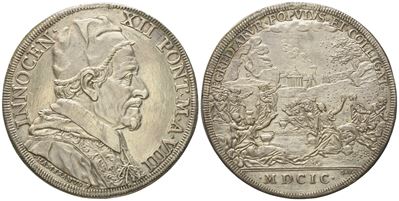 Stato Pontificio. Roma. Innocenzo XII (1691 - 1700). Piastra 1699 "la Manna". Ag (31,87 G; 44,7 M...