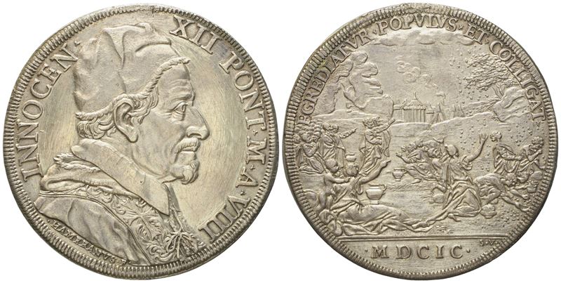 Stato Pontificio. Roma. Innocenzo XII (1691 - 1700). Piastra 1699 "la Manna". Ag (31,87 G; 44,7 M...