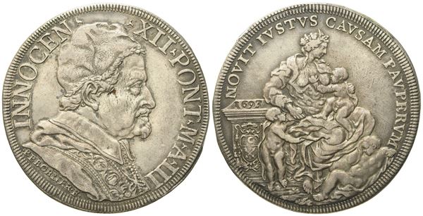 STATO PONTIFICIO. Roma. Innocenzo XII (1691 - 1700). Piastra 1693 "Allegoria della Carità". Ag (31,75 g; 45,1 mm)  - Auction Modern Coins - Bertolami Fine Art - Casa d'Aste