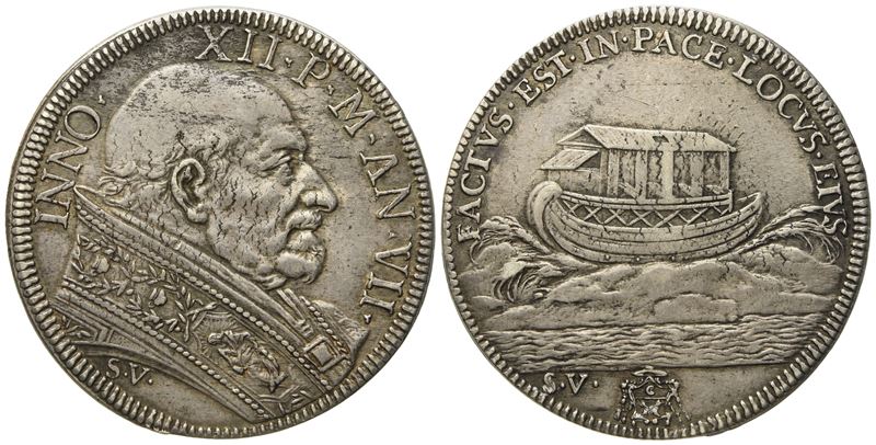 Stato Pontificio. Roma. Innocenzo XII (1691 - 1700). Mezza Piastra 1697 "arca di Noè". Ag (16,03 ...