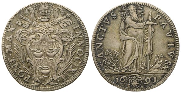 STATO PONTIFICIO. Roma. Innocenzo XII (1691 - 1700). Giulio 1691 "San Paolo". Ag (2,97 g; 25,2 mm)