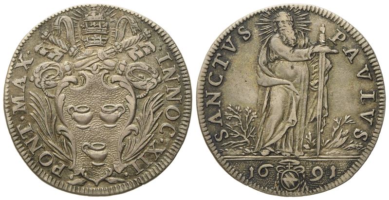 Stato Pontificio. Roma. Innocenzo XII (1691 - 1700). Giulio 1691 "san Paolo". Ag (2,97 G; 25,2 MM...