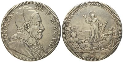 Stato Pontificio. Roma. Innocenzo XII (1691 - 1700). Piastra 1698 "san Pietro". Ag (31,54 G; 45 M...
