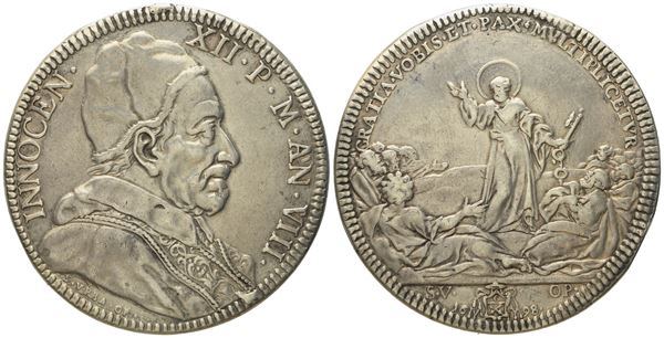 STATO PONTIFICIO. Roma. Innocenzo XII (1691 - 1700). Piastra 1698 "San Pietro". Ag (31,54 g; 45 mm)  - Auction Modern Coins - Bertolami Fine Art - Casa d'Aste