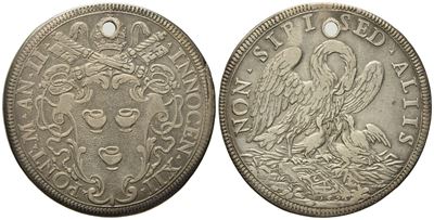 Stato Pontificio. Roma. Innocenzo XII (1691 - 1700). Mezza Piastra 1692 "pellicano". Ag (15,57 G;...