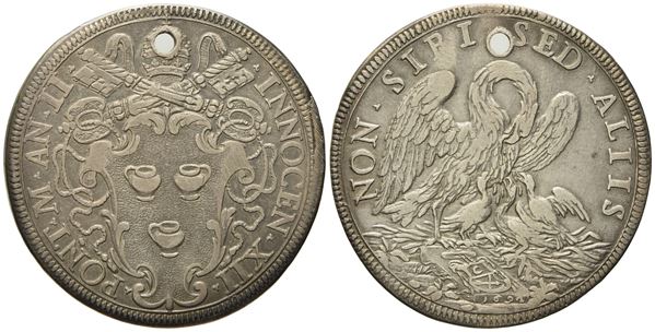 STATO PONTIFICIO. Roma. Innocenzo XII (1691 - 1700). Mezza piastra 1692 "Pellicano". Ag (15,57 g; 37,8 mm)  - Auction Modern Coins - Bertolami Fine Art - Casa d'Aste