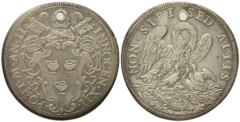 Stato Pontificio. Roma. Innocenzo XII (1691 - 1700). Mezza Piastra 1692 "pellicano". Ag (15,57 G;...