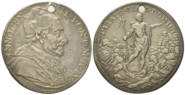 STATO PONTIFICIO. Roma. Innocenzo XII (1691 - 1700). Mezza piastra 1699 "San Giovanni Battista". Ag (15,85 g; 36,3 mm)  - Asta Monete e medaglie medievali e moderne italiane ed estere - Bertolami Fine Art - Casa d'Aste