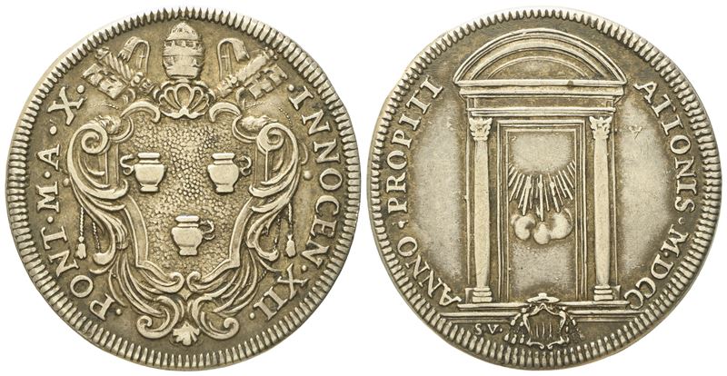 Stato Pontificio. Roma. Innocenzo XII (1691 - 1700). Testone 1700 "giubileo, Porta Santa". Ag (9,...