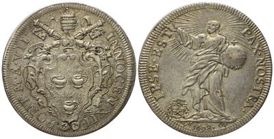 Stato Pontificio. Roma. Innocenzo XII (1691 - 1700). Testone 1698 "cristo Redentore". Ag (9,1 G; ...