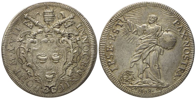 Stato Pontificio. Roma. Innocenzo XII (1691 - 1700). Testone 1698 "cristo Redentore". Ag (9,1 G; ...