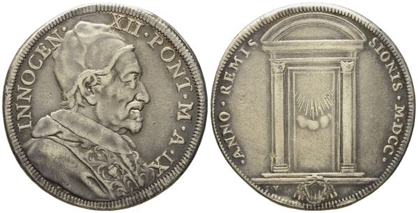 STATO PONTIFICIO. Roma. Innocenzo XII (1691 - 1700). Mezza piastra 1700 "Giubileo, porta santa". Ag (15,51 g; 36,8 mm)