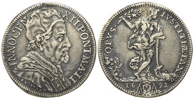 Stato Pontificio. Roma. Innocenzo XII (1691 - 1700). Mezza Piastra 1692 "allegoria della Pace". A...