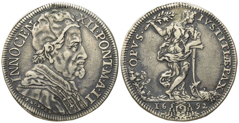 Stato Pontificio. Roma. Innocenzo XII (1691 - 1700). Mezza Piastra 1692 "allegoria della Pace". A...