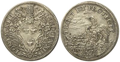 Stato Pontificio. Roma. Innocenzo XII (1691 - 1700). Testone 1693 "aquila". Ag (9,11 G; 31,9 MM)