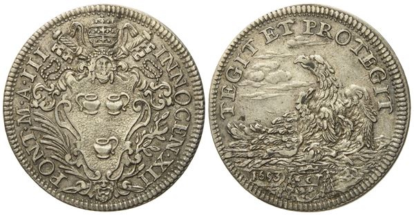 STATO PONTIFICIO. Roma. Innocenzo XII (1691 - 1700). Testone 1693 "Aquila". Ag (9,11 g; 31,9 mm)  - Auction Modern Coins - Bertolami Fine Art - Casa d'Aste