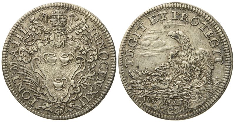 Stato Pontificio. Roma. Innocenzo XII (1691 - 1700). Testone 1693 "aquila". Ag (9,11 G; 31,9 MM)