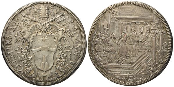 STATO PONTIFICIO. Roma. Clemente XI (1700 - 1721). Piastra anno VI. Ag (31,8 g; 46,4 mm)  - Auction Modern Coins - Bertolami Fine Art - Casa d'Aste