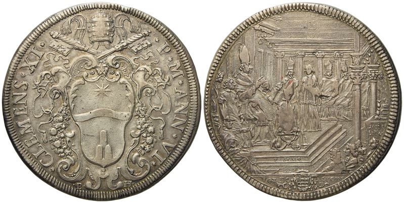 Stato Pontificio. Roma. Clemente XI (1700 - 1721). Piastra Anno Vi. Ag (31,8 G; 46,4 MM)